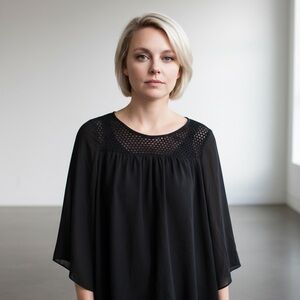 AB Studio Black Chiffon Lace Blouse – Size Large